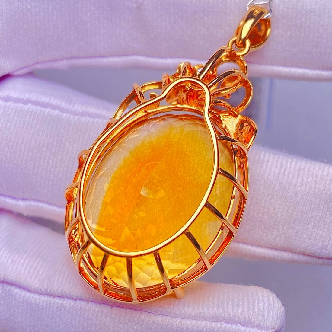 14k Gold 38.9 Ct Natural Citrine & Diamond Pendant( Without Chain ) - 6