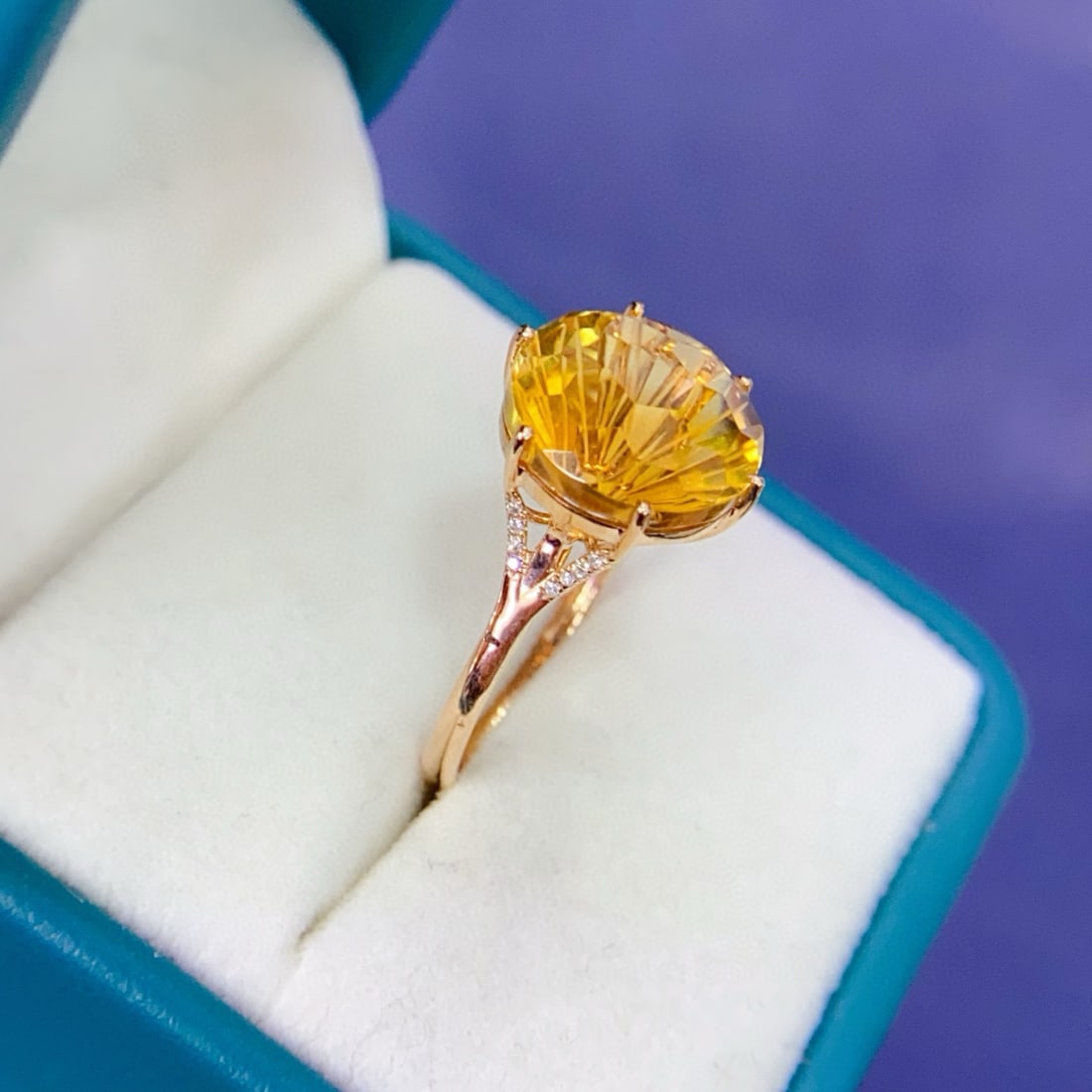 14k Gold 6.85 Ctw Natural Citrine & Diamond Ring - 3