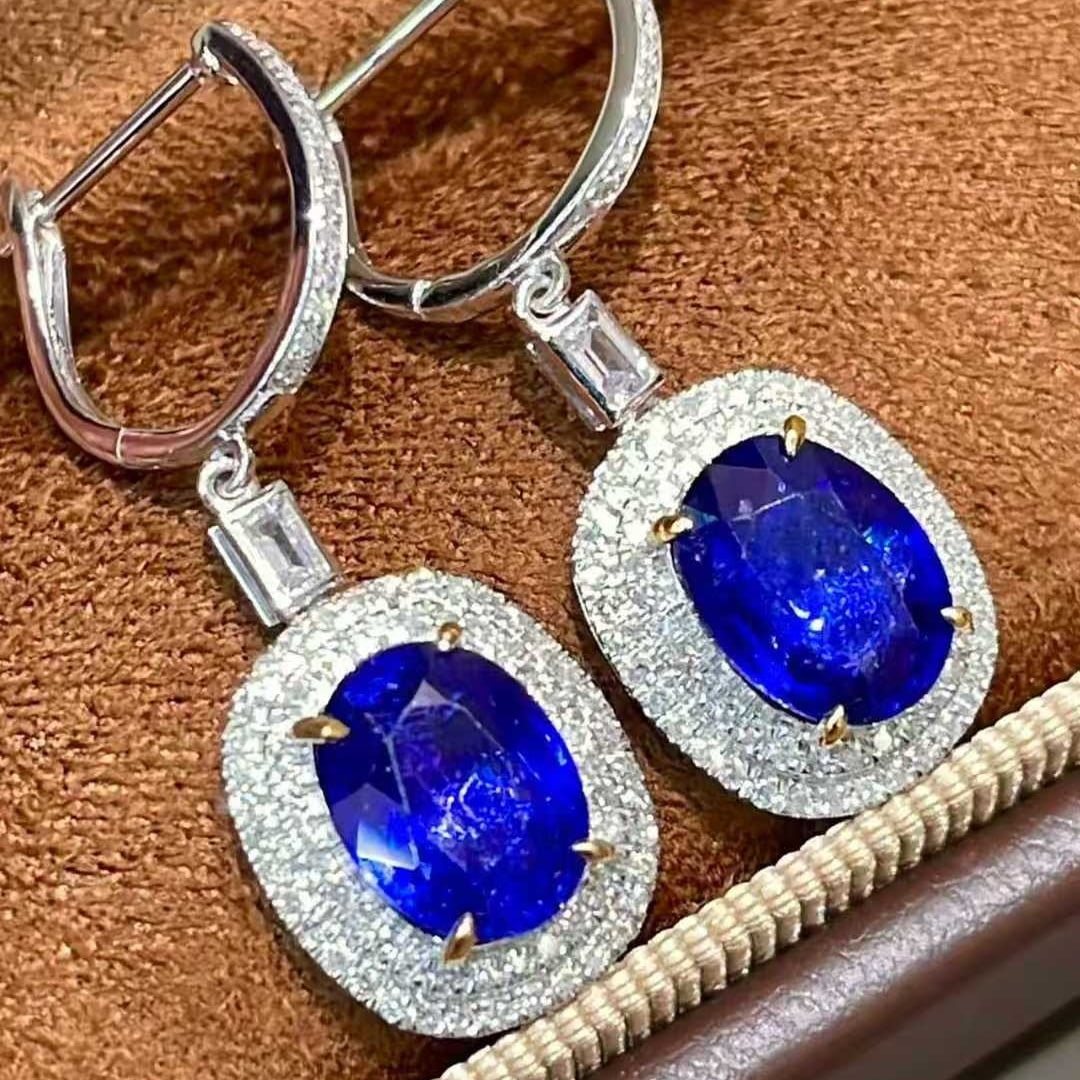 14k Gold 4.0 Ctw Natural Sapphire & Diamond Earrings - 2