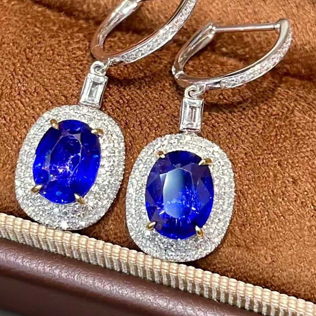 14k Gold 4.0 Ctw Natural Sapphire & Diamond Earrings - 3