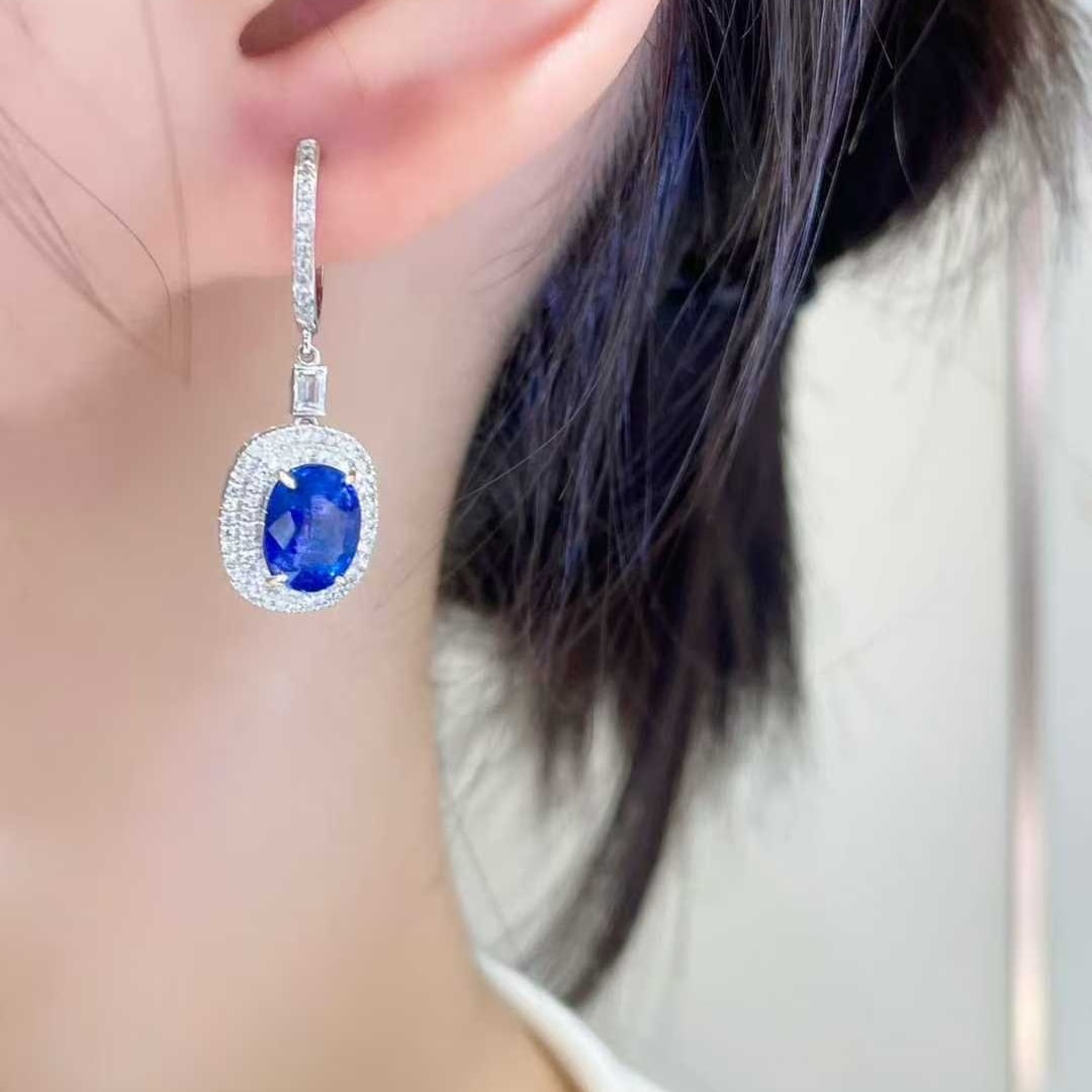 14k Gold 4.0 Ctw Natural Sapphire & Diamond Earrings - 4