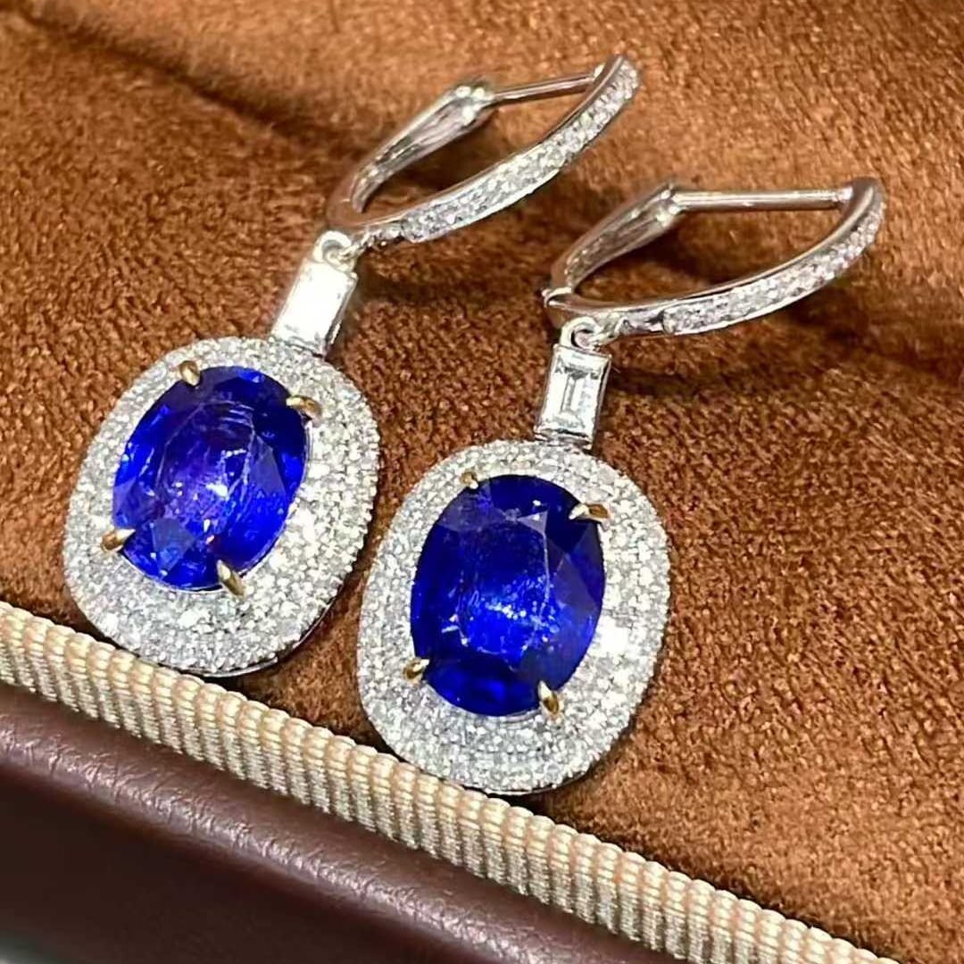 14k Gold 4.0 Ctw Natural Sapphire & Diamond Earrings - 5