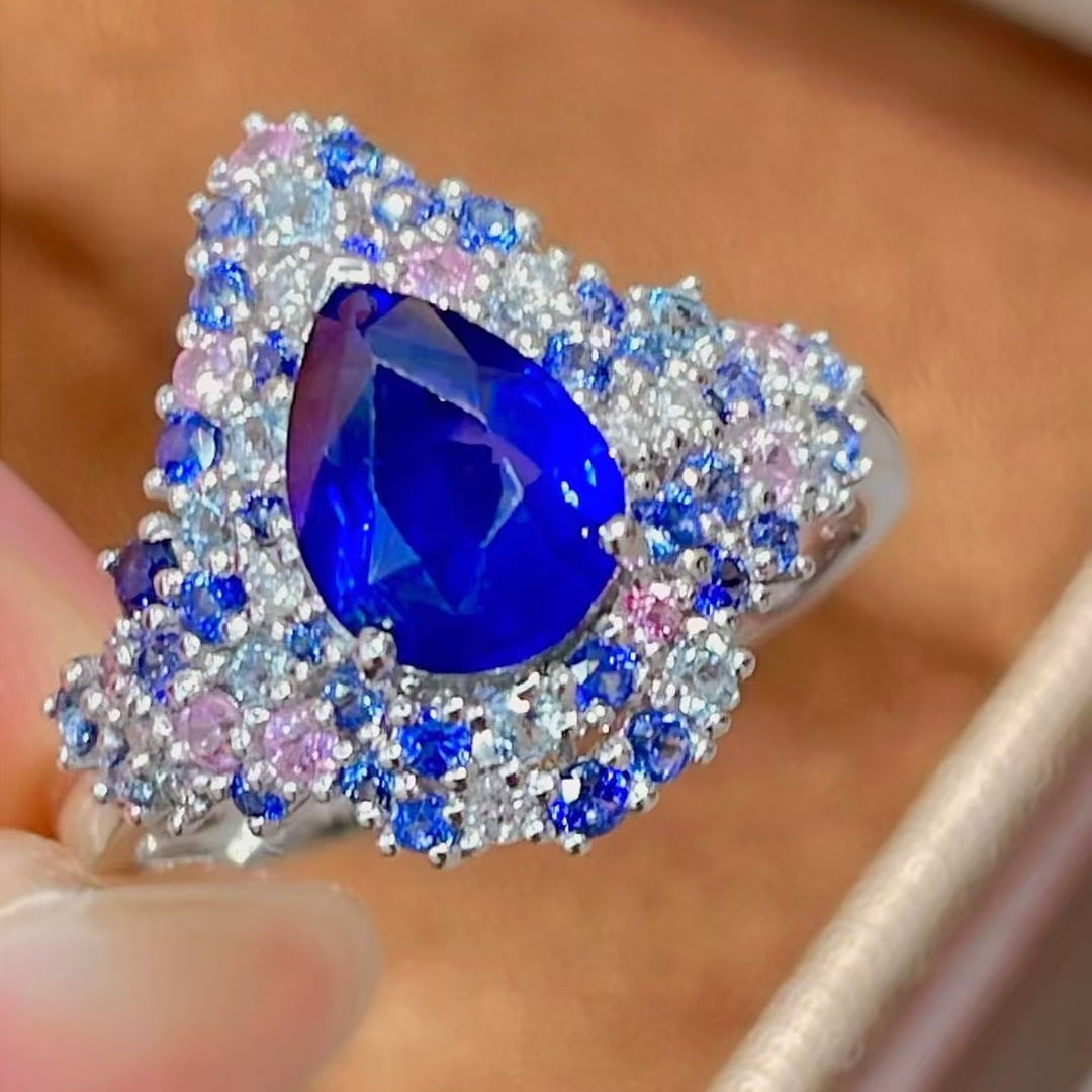 14k Gold 1.59 Ct Natural Sapphire & Diamond & Sapphire Ring - 3