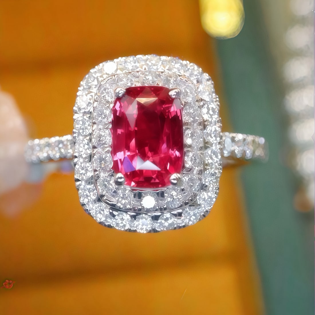 14k Gold 1.50 Ctw Natural Ruby & Diamond Ring: Ref:231107190 // gold content:14k gold // ring size:7. 25us // // main gemstone:ruby // shape:cushion // carat weight:1. 02ct // color:red // treatment:natural // // adjacent gemstone 2 : diamond // n