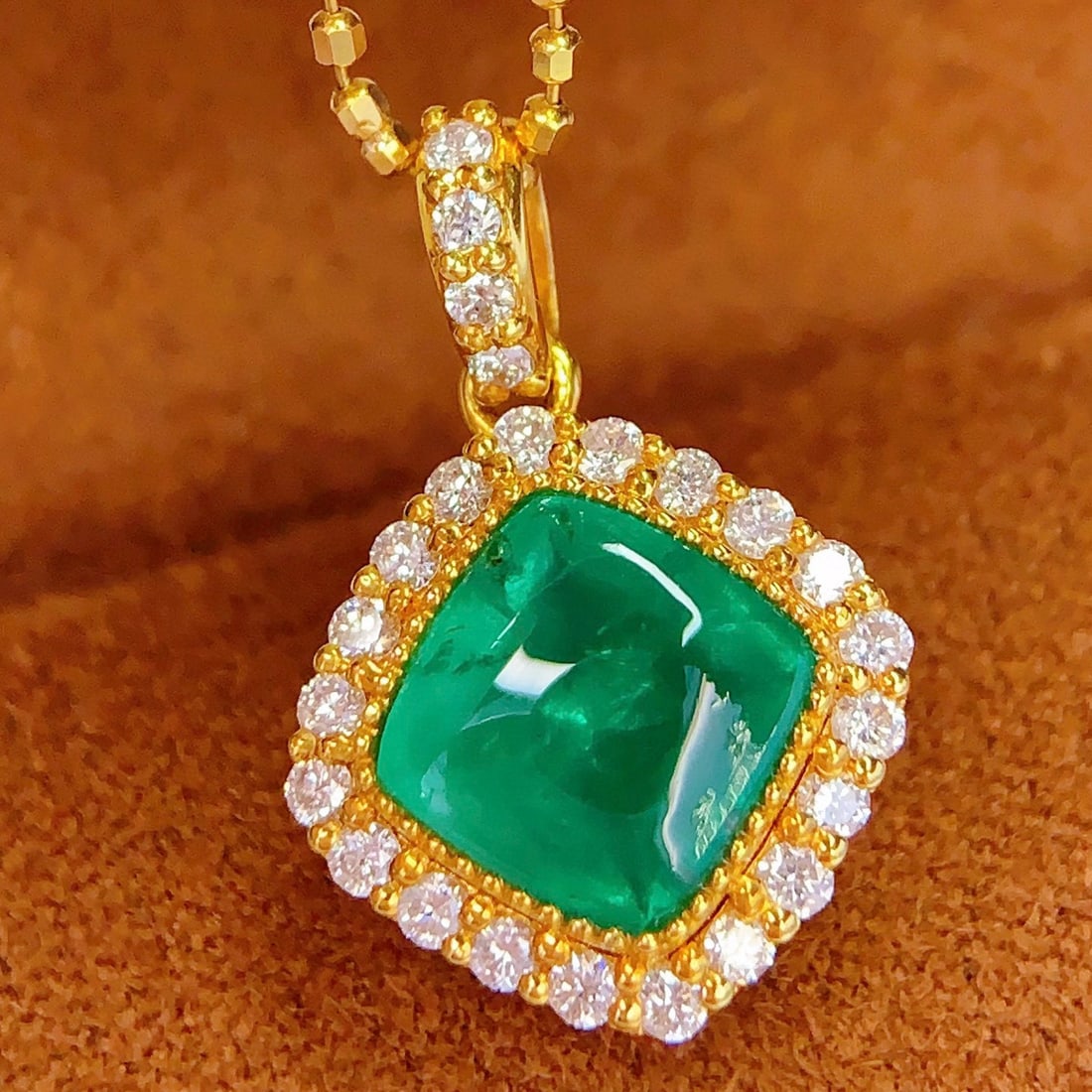14k Gold 2.2 Ct Natural Emerald & Diamond Pendant( Without Chain ) - 6