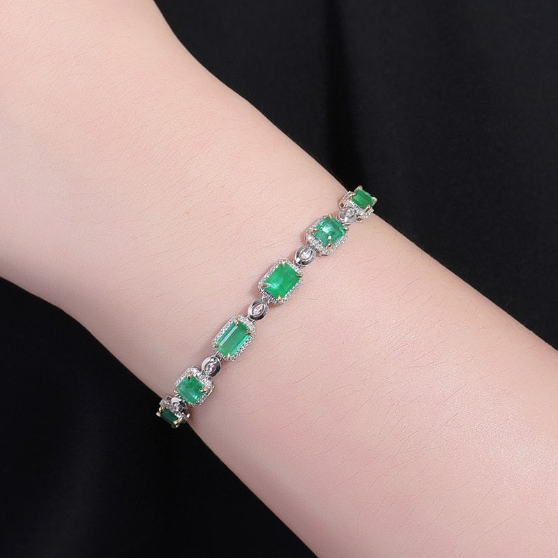 14k Gold 5.53 Ctw Natural Emerald & Diamond Bracelet - 5