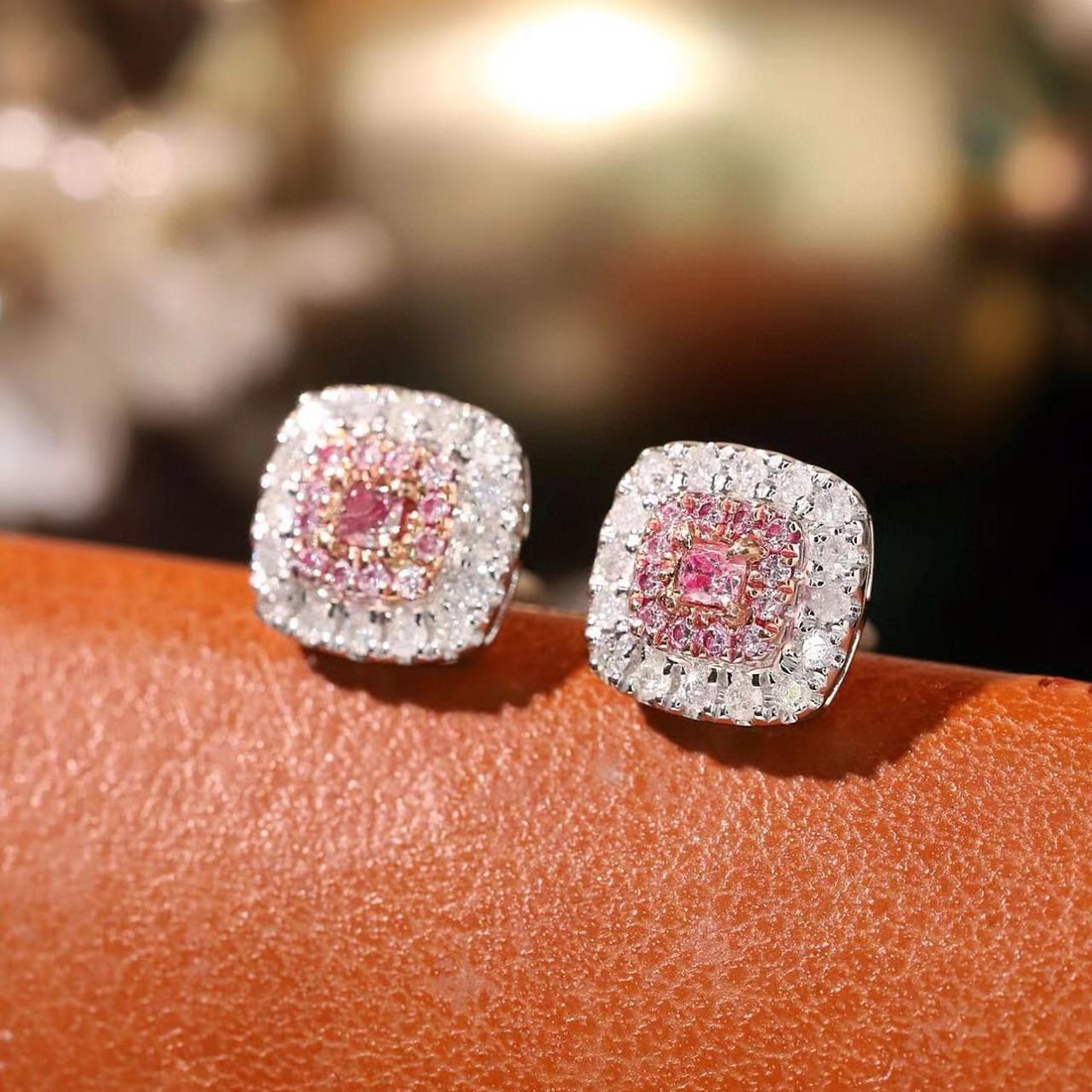 14k Gold 0.50 Ctw Natural Pink Diamond & Diamond Earrings - 2