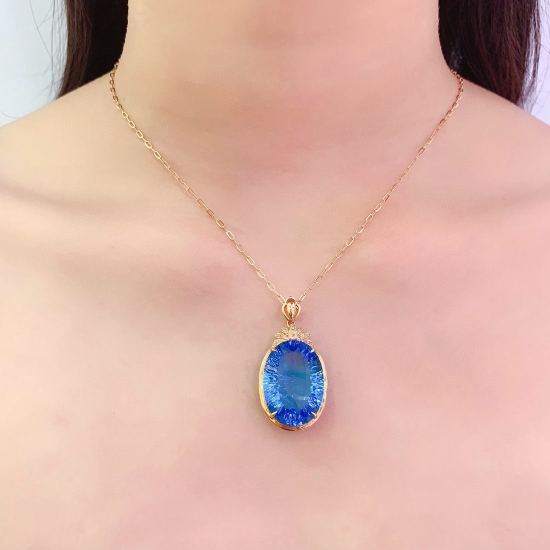 14k Gold 27 Ct Natural Topaz & Diamond Pendant( Without Chain ) - 6