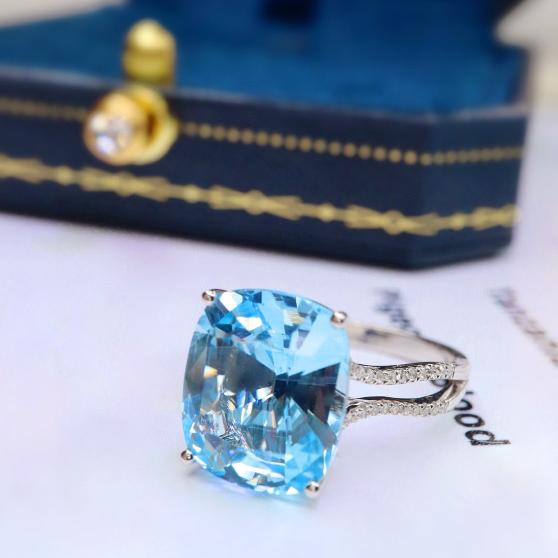 14k Gold 4.83 Ctw Natural Aquamarine & Diamond Ring - 2