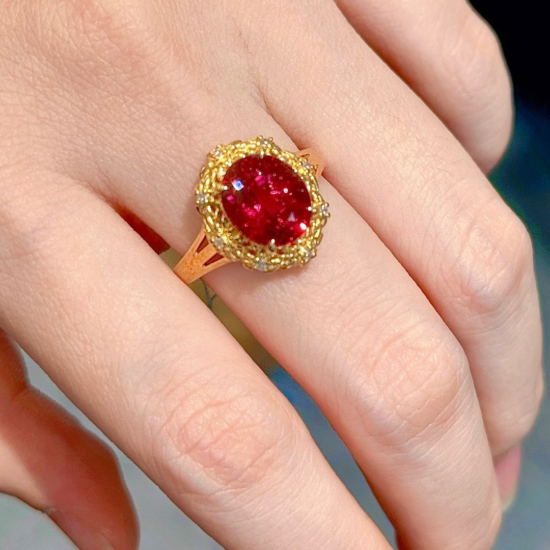 14k Gold 3.47 Ctw Natural Tourmaline & Diamond Ring - 7