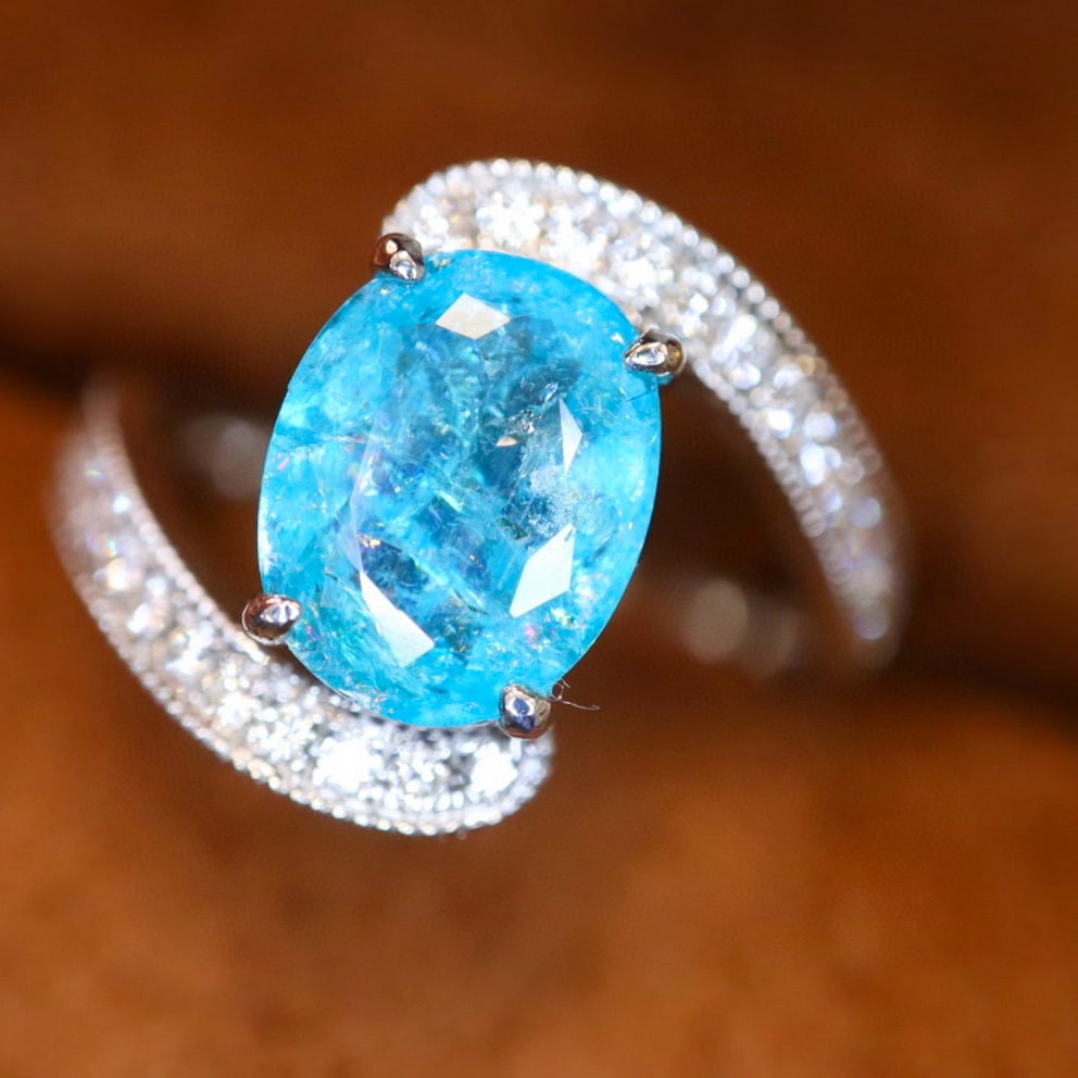14k Gold 2.40 Ctw Natural Paraiba Tourmaline & Diamond Ring - 3