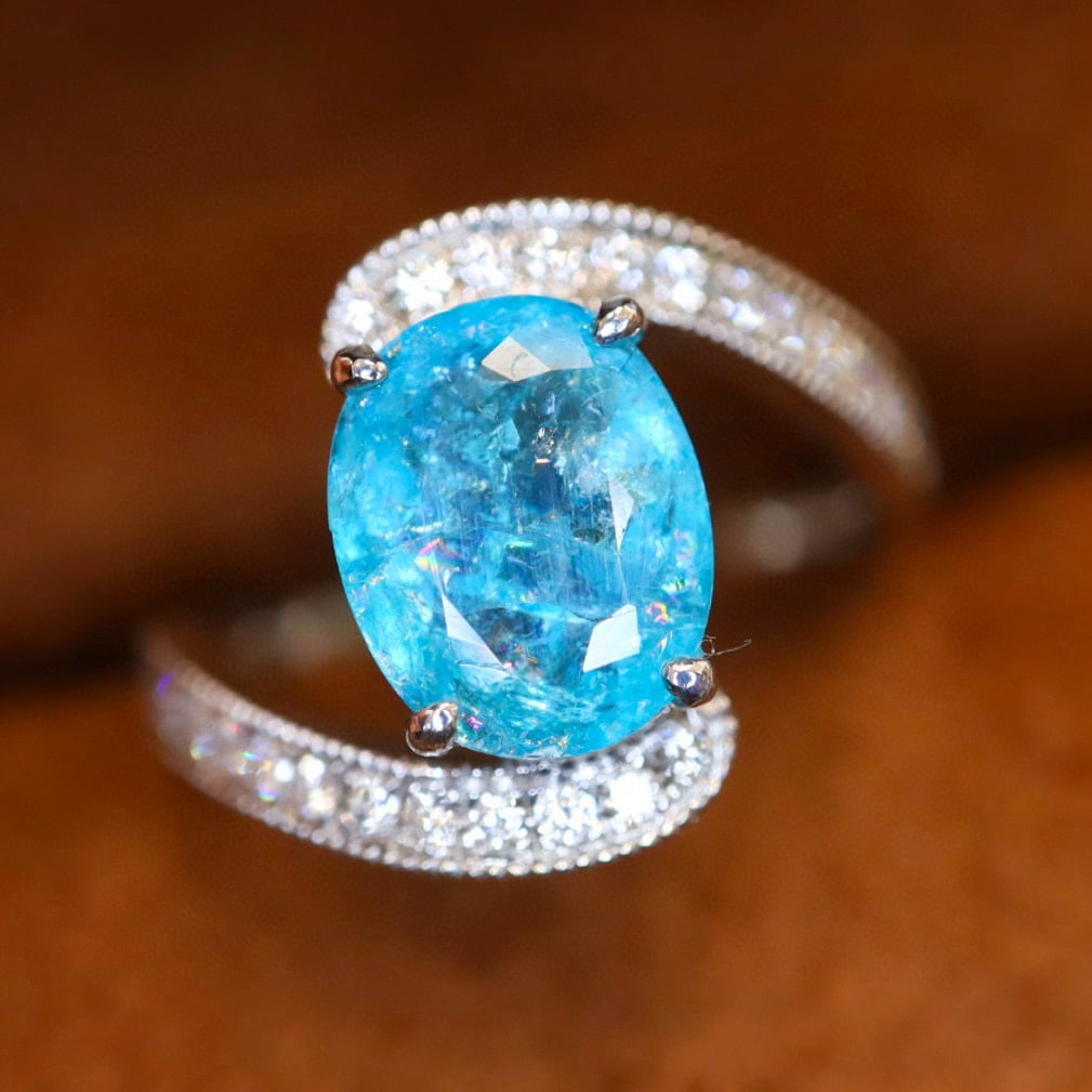 14k Gold 2.40 Ctw Natural Paraiba Tourmaline & Diamond Ring - 5