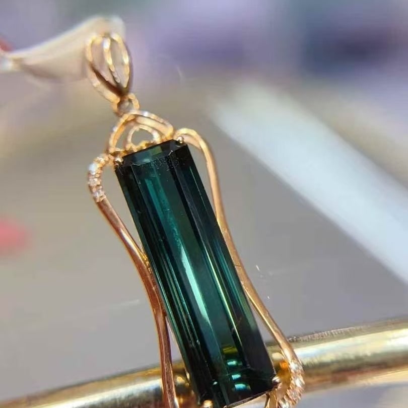 14k Gold 4.2 Ct Natural Tourmaline & Diamond Pendant( Without Chain ) - 2