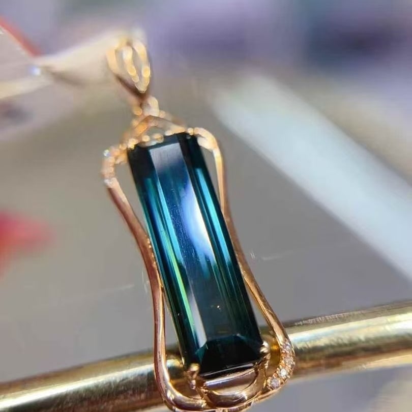 14k Gold 4.2 Ct Natural Tourmaline & Diamond Pendant( Without Chain ) - 3