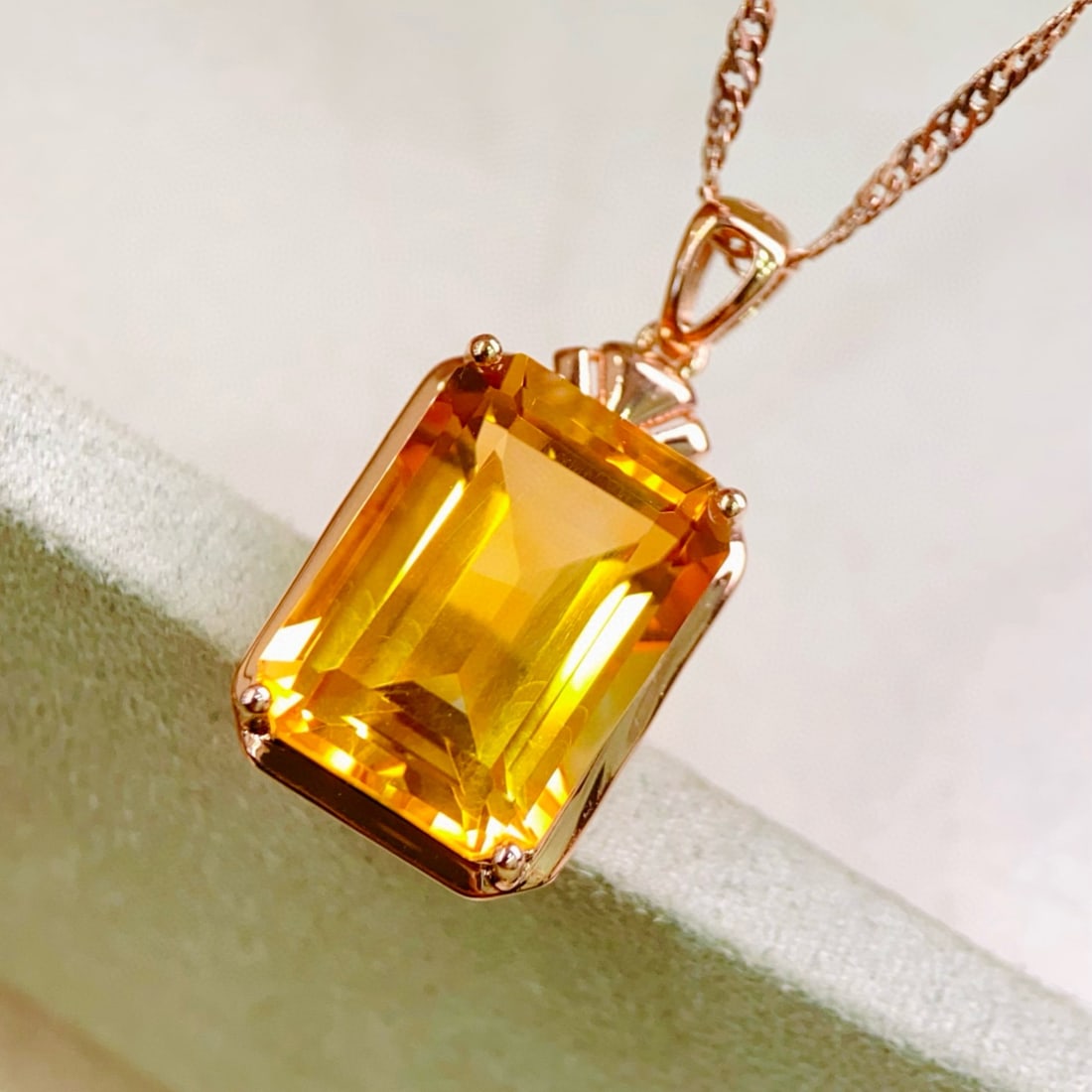 14k Gold 7.7 Ct Natural Citrine Pendant( Without Chain ) - 2
