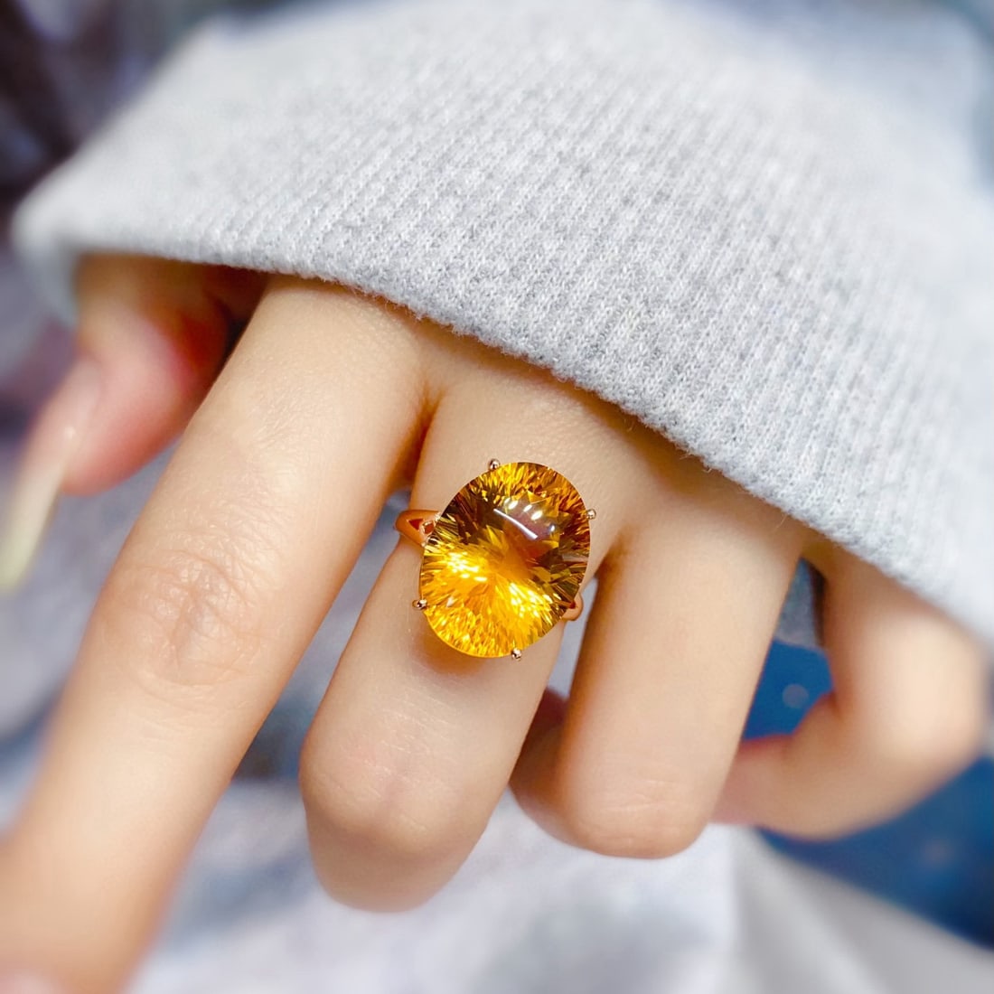 14k Gold 9.58 Ctw Natural Citrine & Diamond Ring - 4