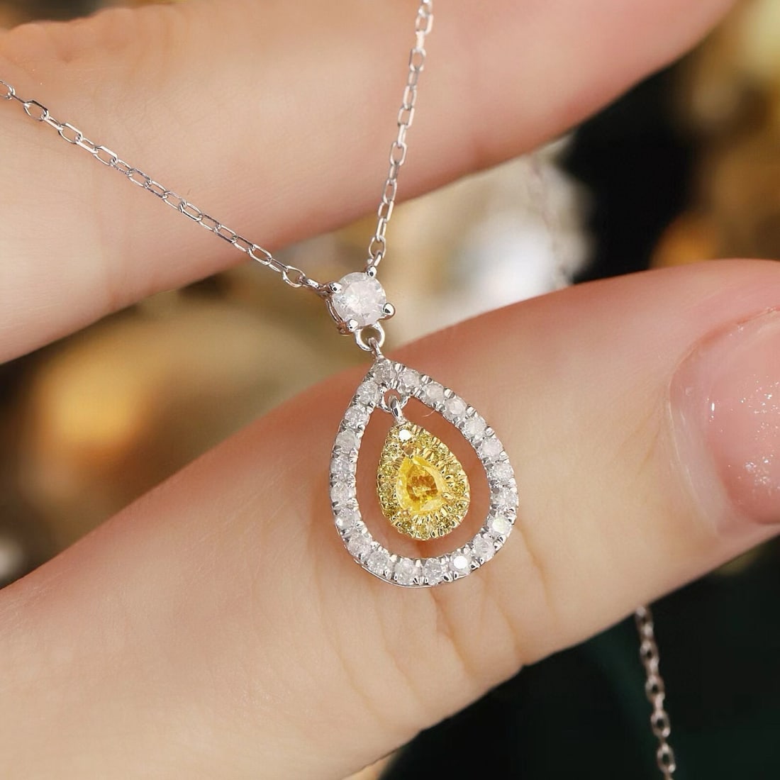 14k Gold 0.40 Ctw Natural Yellow Diamond & Diamond Necklace - 5