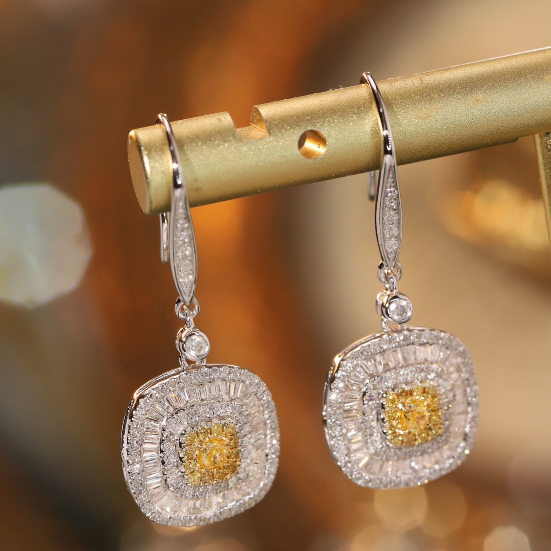 14k Gold 1 Ct Natural Color Diamond Earrings - 7
