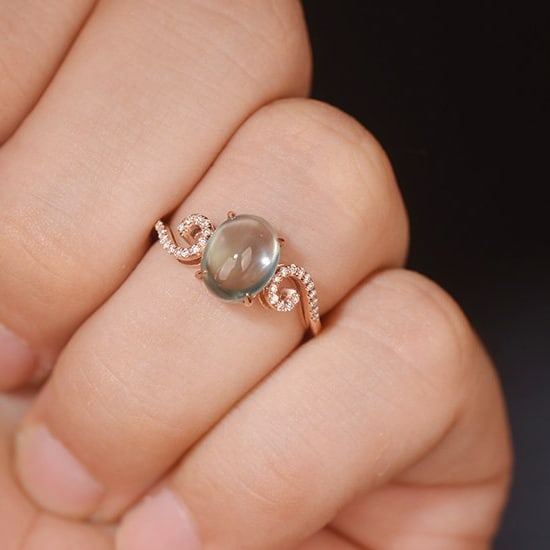 14k Gold 2.09 Ctw Natural Prehnite & Diamond Ring - 6