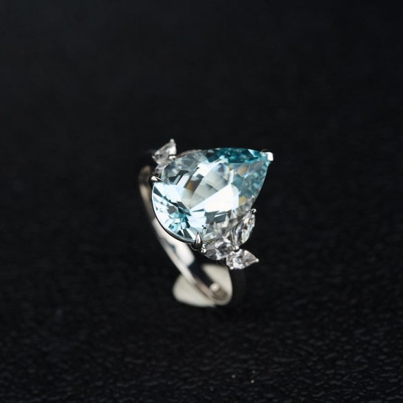 14k Gold 4.71 Ctw Natural Aquamarine & Sapphire Ring - 7