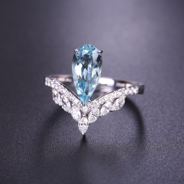 14k Gold 1.86 Ctw Natural Aquamarine & Diamond Ring - 3