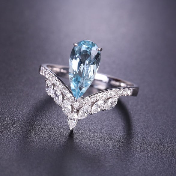 14k Gold 1.86 Ctw Natural Aquamarine & Diamond Ring - 5