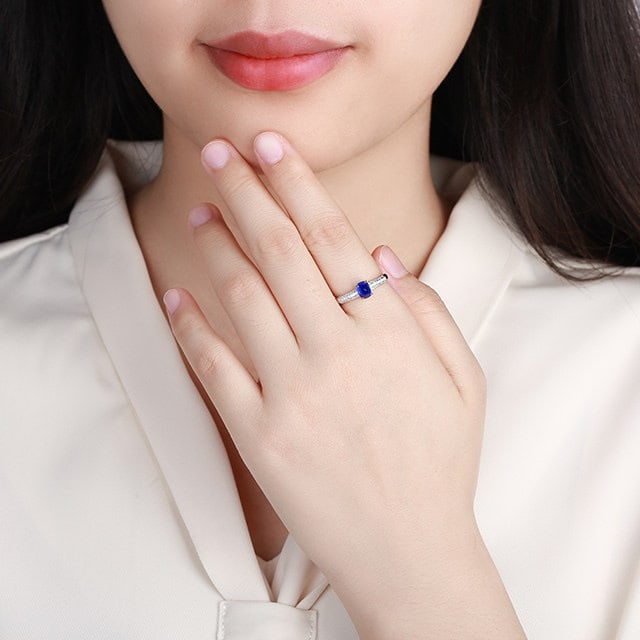 14k Gold 0.99 Ctw Natural Sapphire & Diamond Ring - 5