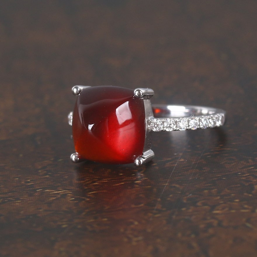 14k Gold 5 Ct Natural Garnet & Diamond Ring - 2