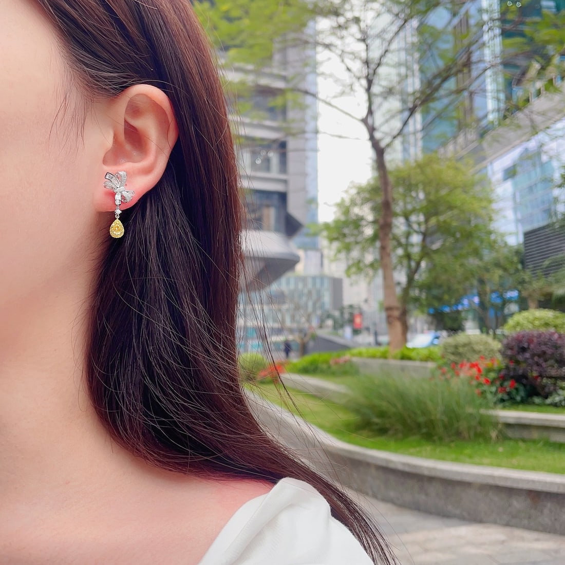 14k Gold 1.16 Ctw Natural Yellow Diamond & Diamond Earrings - 4