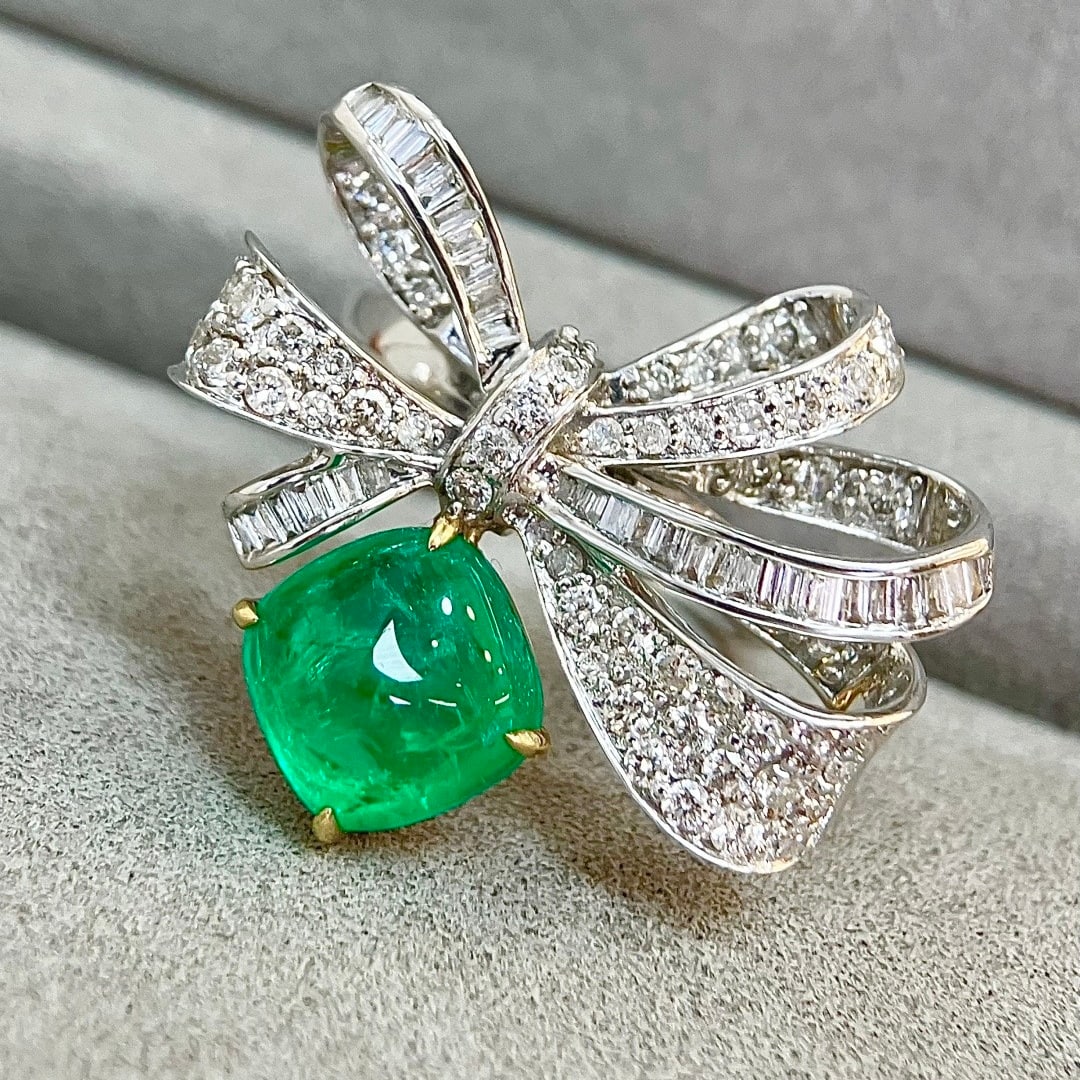 14k Gold 3.56 Ctw Vivid Green Natural Emerald & Diamond Ring - 3