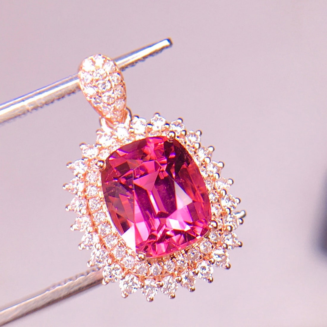 14k Gold 3.1 Ct Natural Tourmaline & Diamond Pendant( Without Chain ) - 2