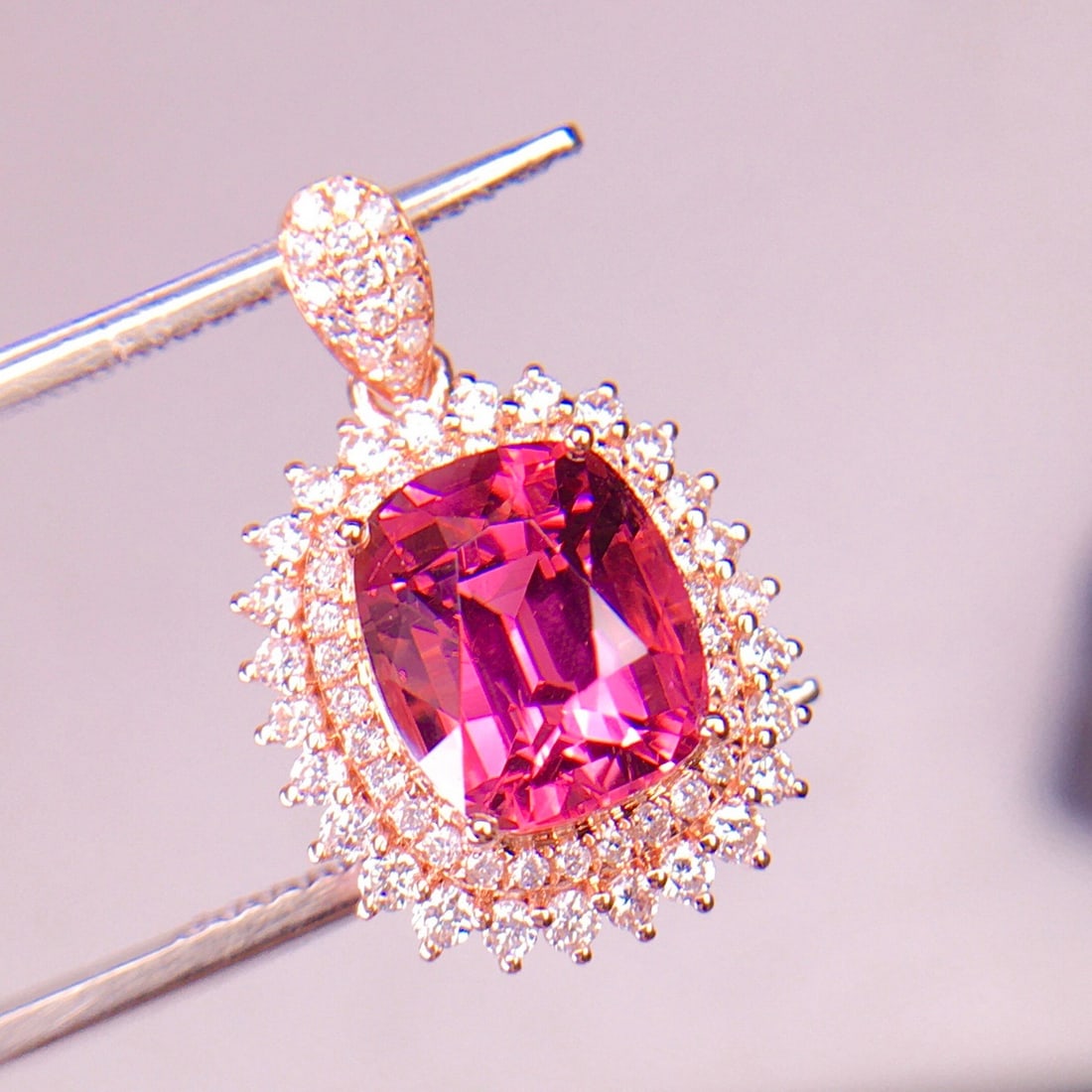 14k Gold 3.1 Ct Natural Tourmaline & Diamond Pendant( Without Chain ) - 4