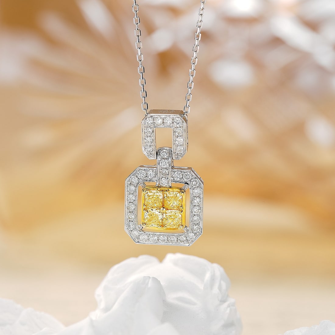 14k Gold 0.60 Ctw Natural Yellow Diamond & Diamond Necklace - 4