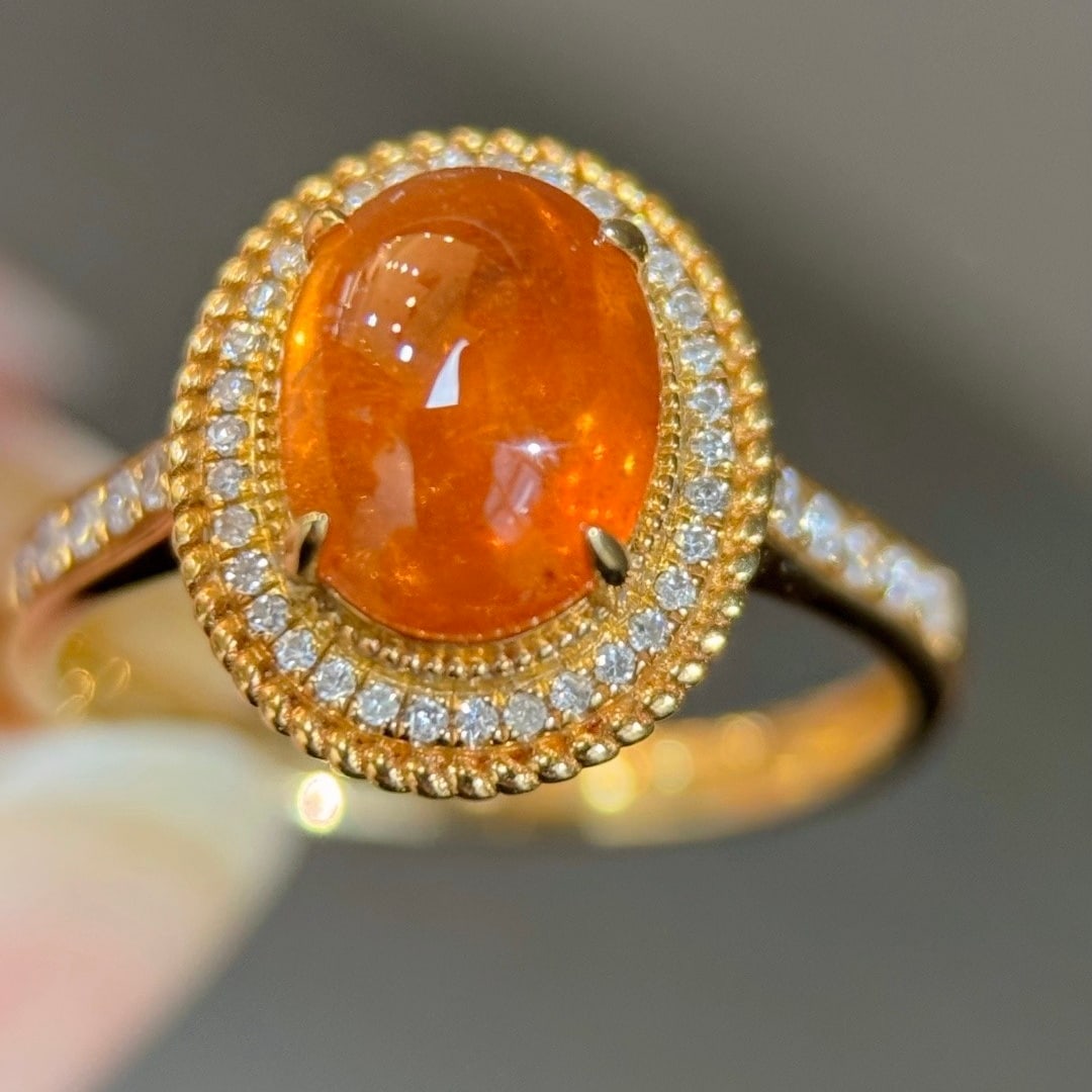 14k Gold 3.22 Ctw Natural Spessartine & Diamond Ring - 2