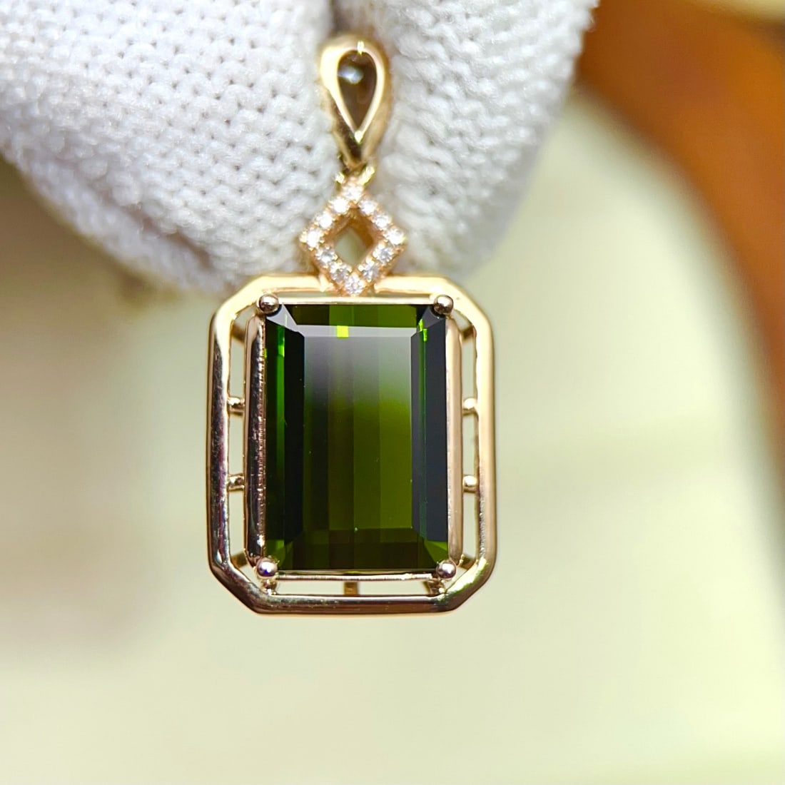 14k Gold 3.48 Ctw Natural Tourmaline & Diamond Pendant( Without Chain ) - 2