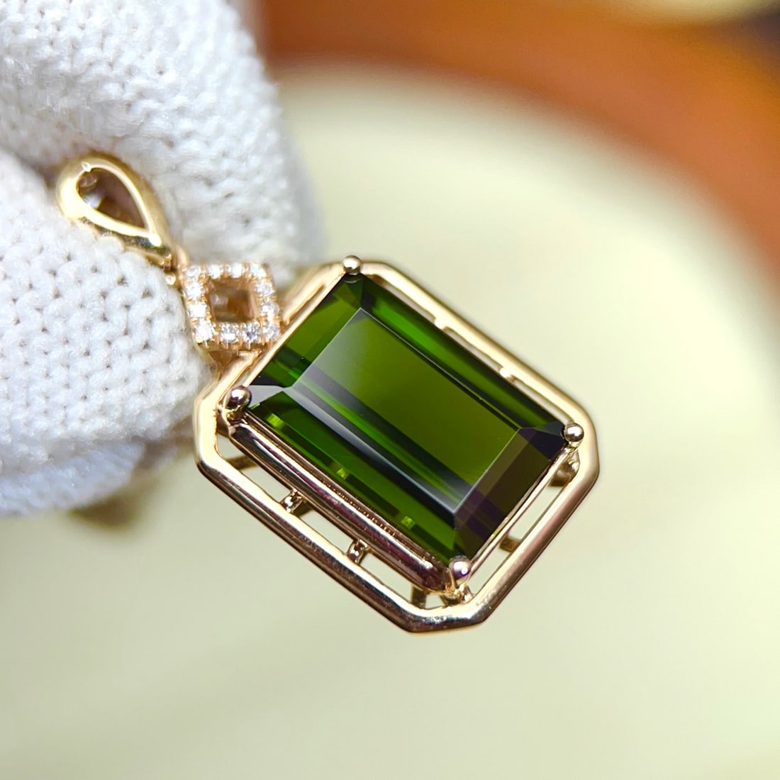 14k Gold 3.48 Ctw Natural Tourmaline & Diamond Pendant( Without Chain ) - 5