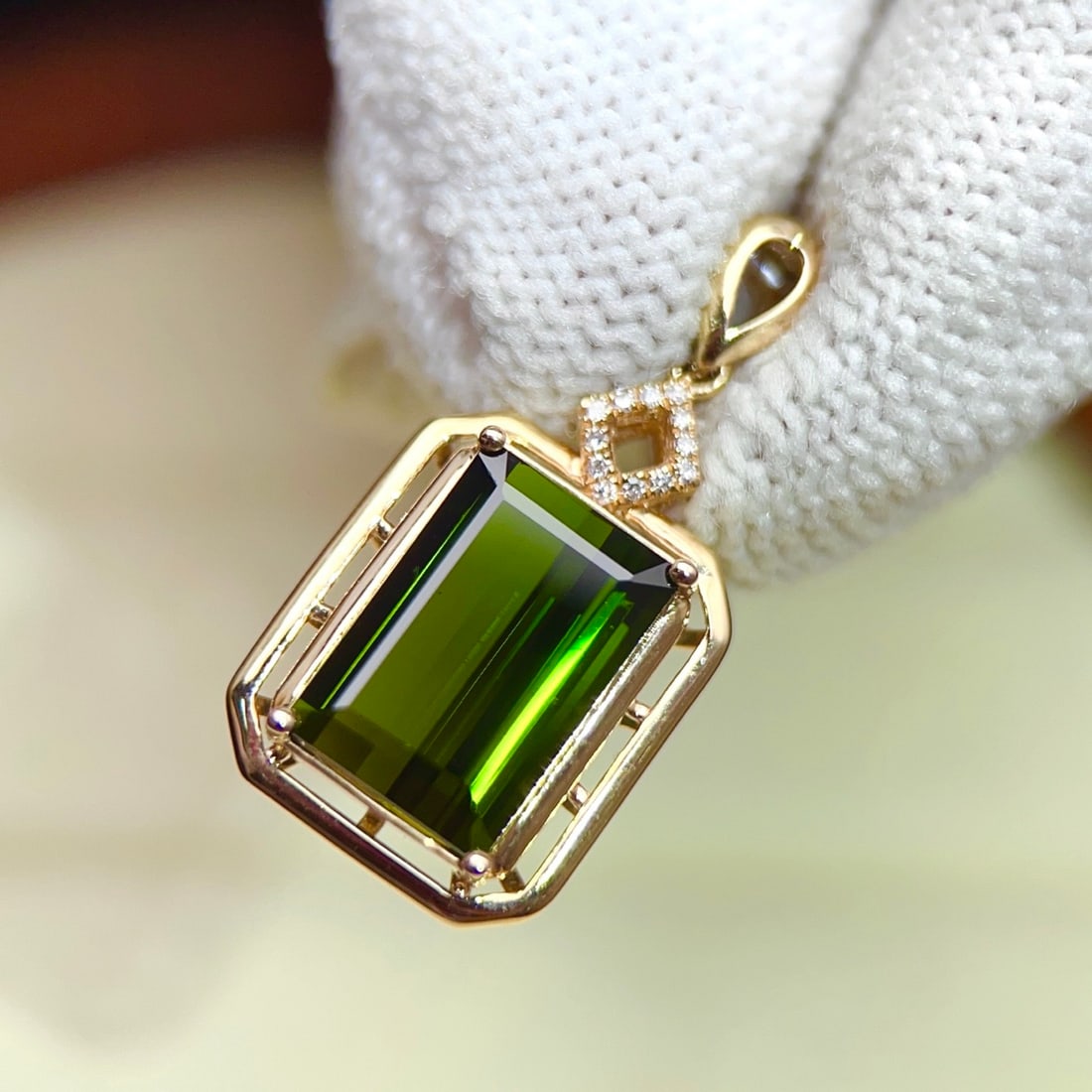 14k Gold 3.48 Ctw Natural Tourmaline & Diamond Pendant( Without Chain ) - 6