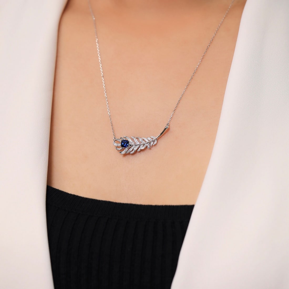 14k Gold 0.49 Ct Natural Sapphire & Diamond Necklace - 2