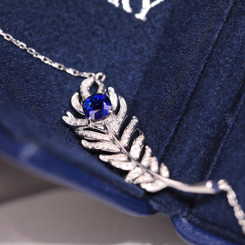 14k Gold 0.49 Ct Natural Sapphire & Diamond Necklace - 5