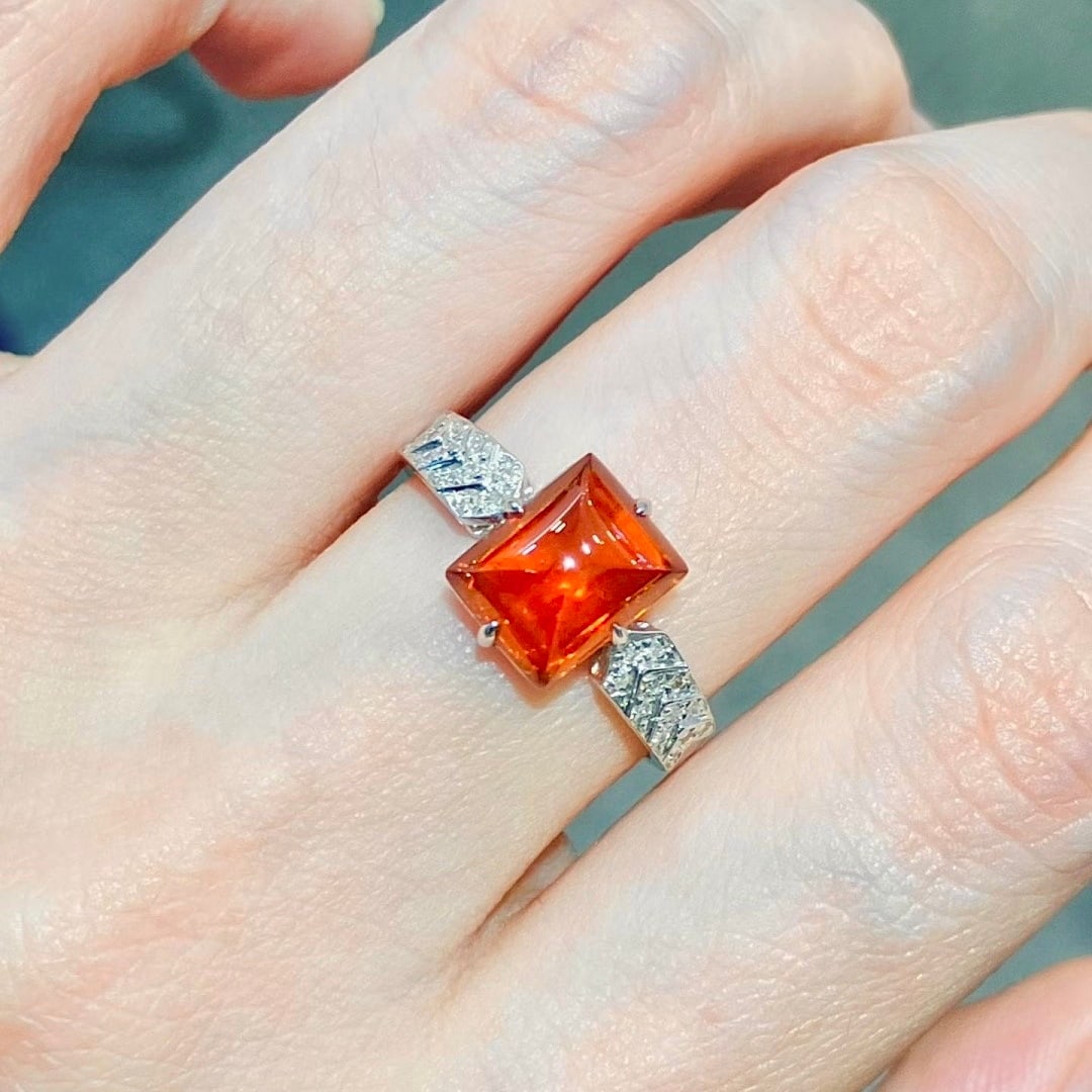 14k Gold 3.68 Ctw Natural Spessartine & Diamond Ring - 7