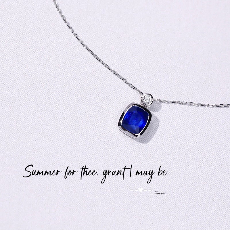 14k Gold 1.29 Ct Natural Sapphire & Diamond Necklace - 2