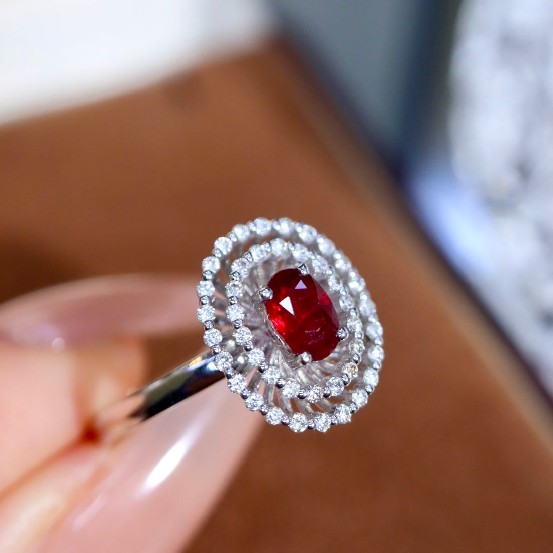 14k Gold 0.66 Ctw Vivid Red Natural Ruby & Diamond Ring - 7