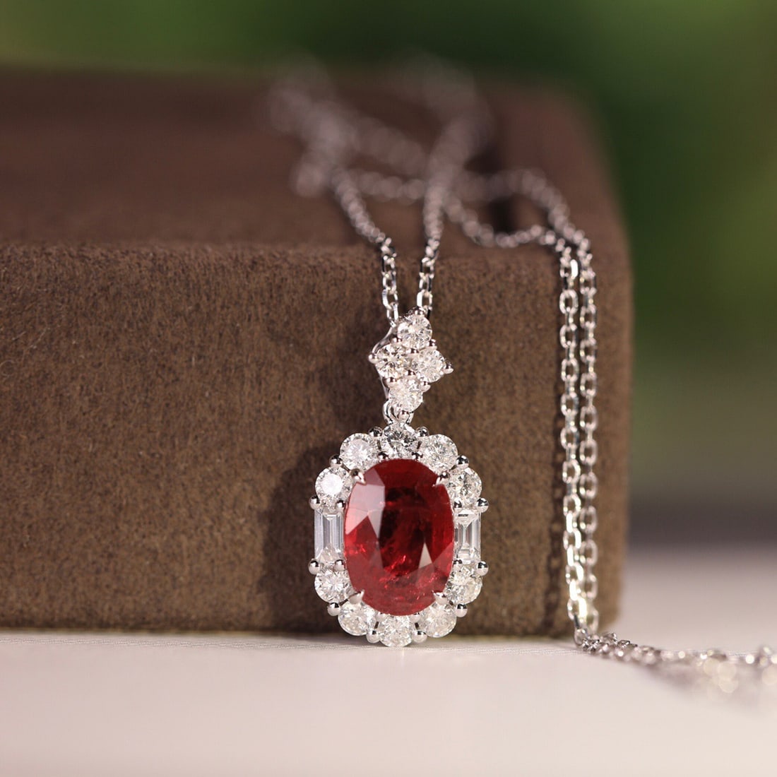 14k Gold 0.59 Ct Natural Ruby & Diamond Pendant( Without Chain ) - 2