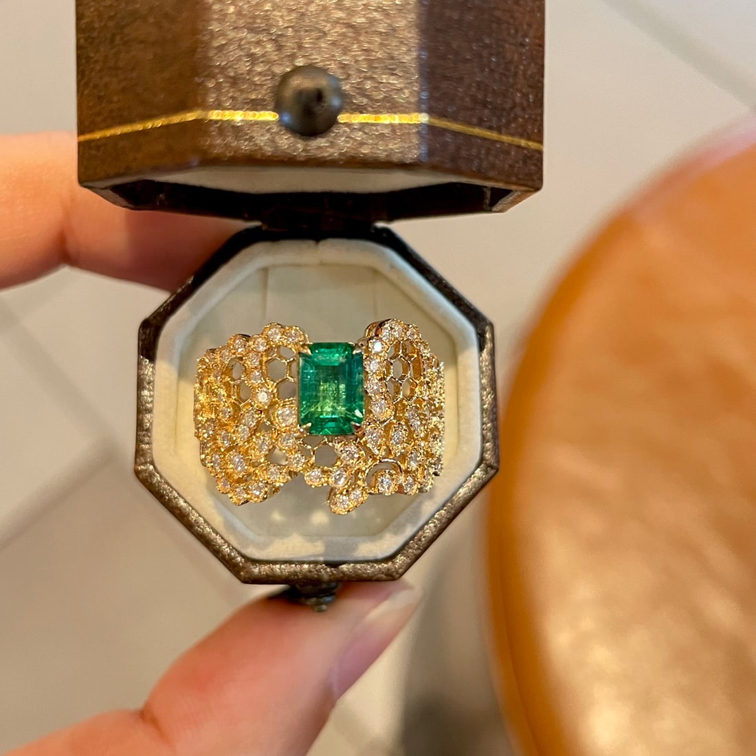 14k Gold 1 Ct Vivid Green Natural Emerald & Diamond Ring - 6