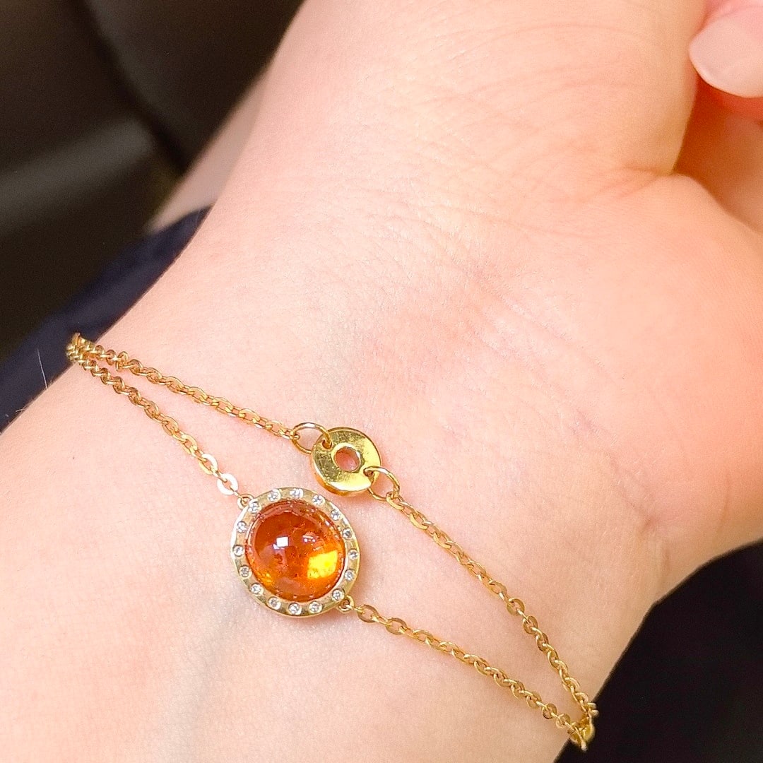 14k Gold 3.54 Ctw Natural Spessartine & Diamond Bracelet - 7