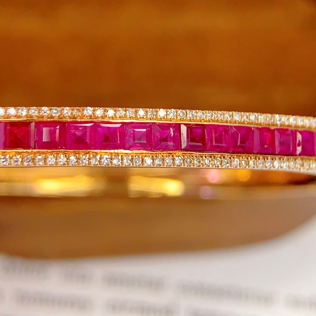 14k Gold 4.85 Ct Natural Ruby & Diamond Bangle - 2