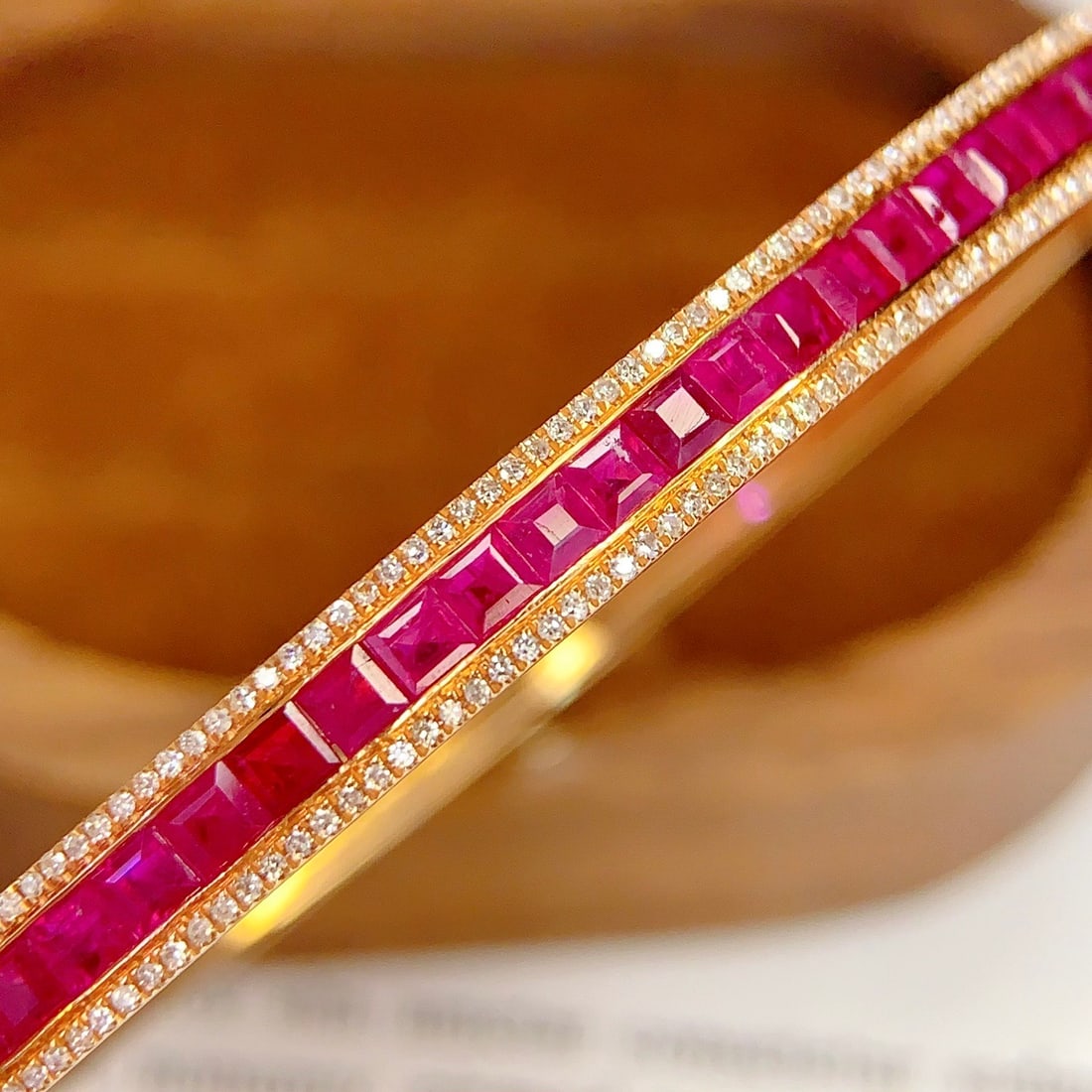 14k Gold 4.85 Ct Natural Ruby & Diamond Bangle - 3