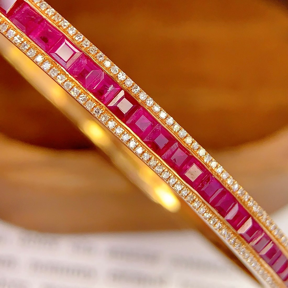 14k Gold 4.85 Ct Natural Ruby & Diamond Bangle - 4