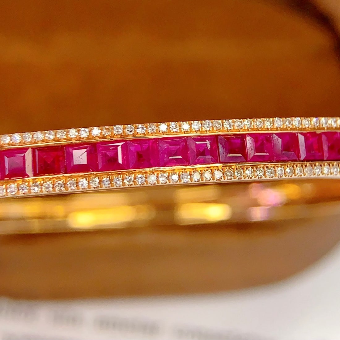 14k Gold 4.85 Ct Natural Ruby & Diamond Bangle - 5