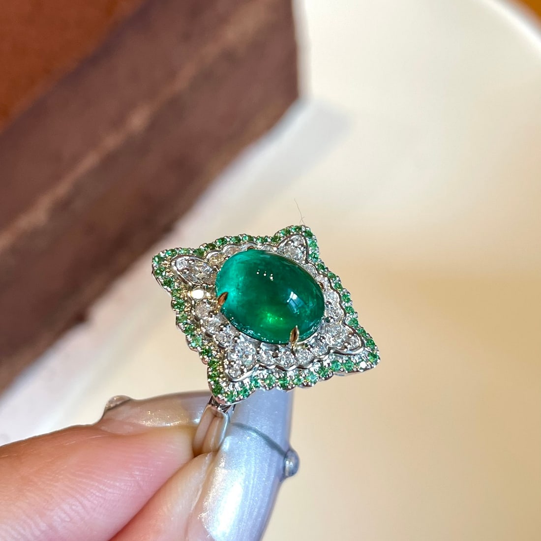 14k Gold 2.6 Ct Vivid Green Natural Emerald & Diamond Ring/pendant( Without Chain ) - 3